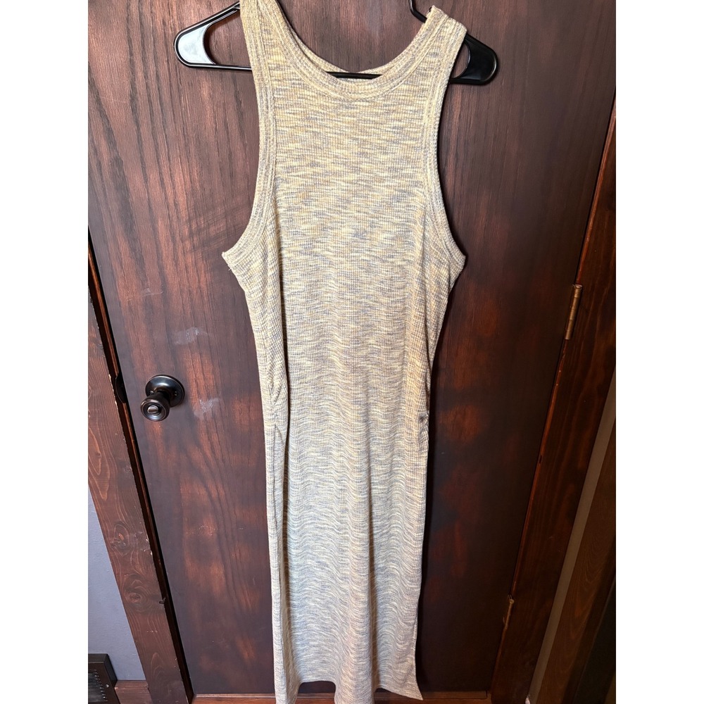 Old Navy Maternity XL Sleeveless Ribbed Knit Maxi Dress Marled Yellow Grey Slit